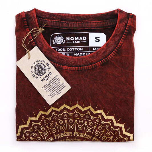Polished Small Stone Washed T-Shirt - Mandala - Maroon featuring natural patterning and unique variations - Positive Faith Hope Love