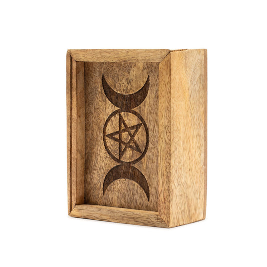 Small Tarot Card Box with Card Holder | Wooden Storage Box - Positive Faith Hope Love