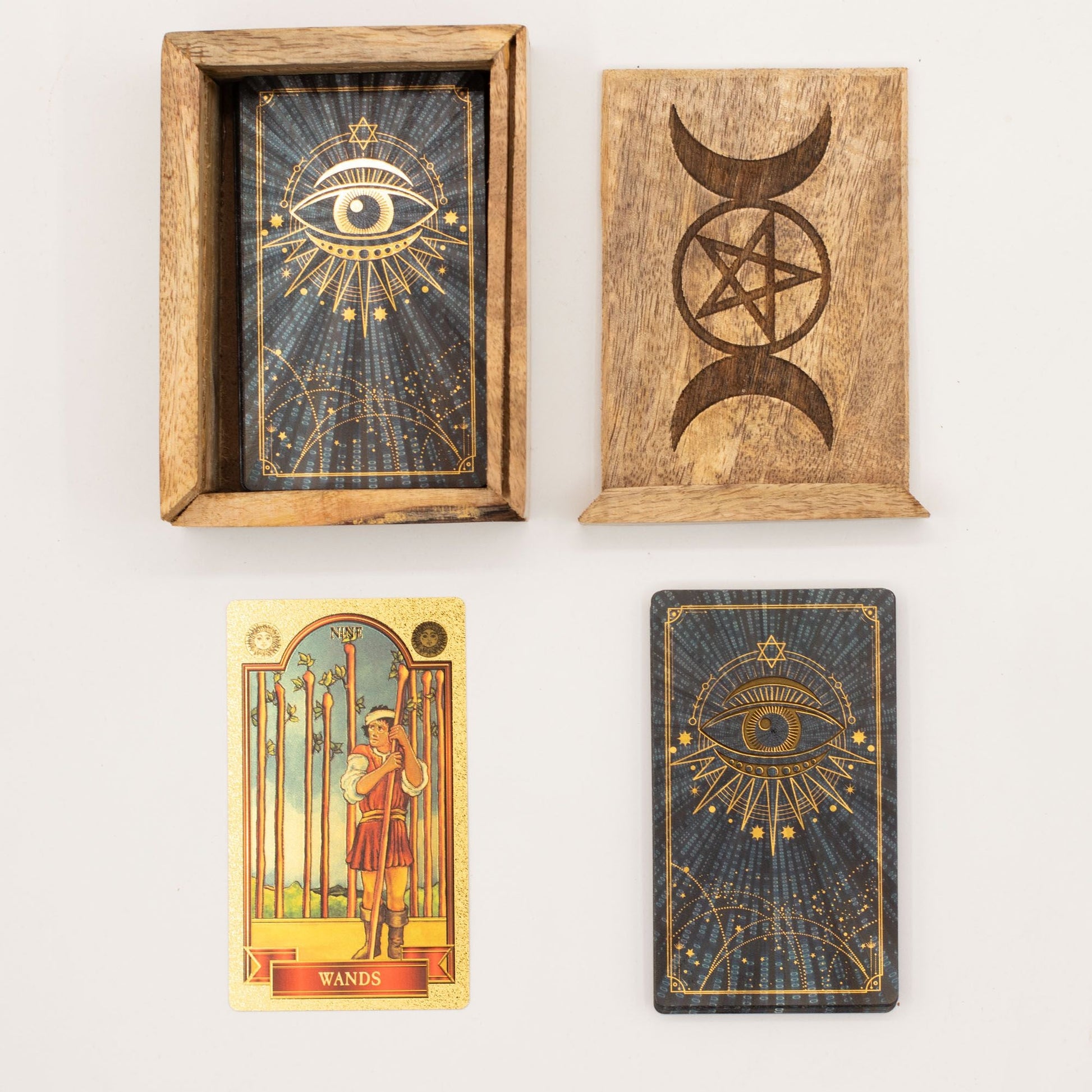 Small Tarot Card Box with Card Holder | Wooden Storage Box - Positive Faith Hope Love