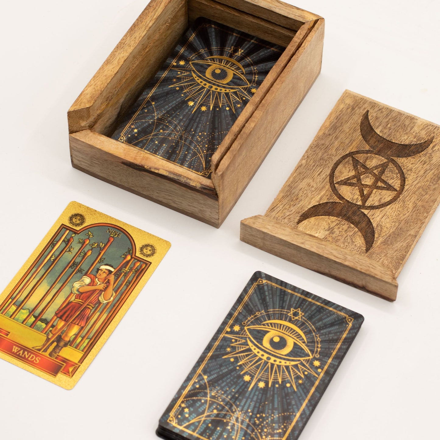Small Tarot Card Box with Card Holder | Wooden Storage Box - Positive Faith Hope Love