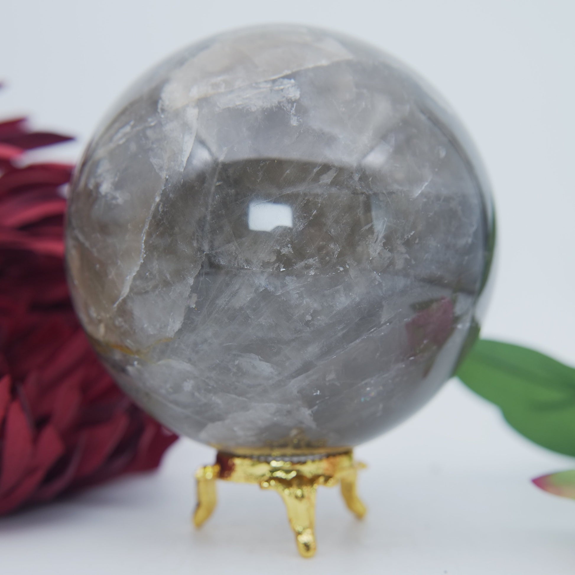 Polished Smokey Quartz Sphere 1184G featuring natural patterning and unique variations - Positive Faith Hope Love