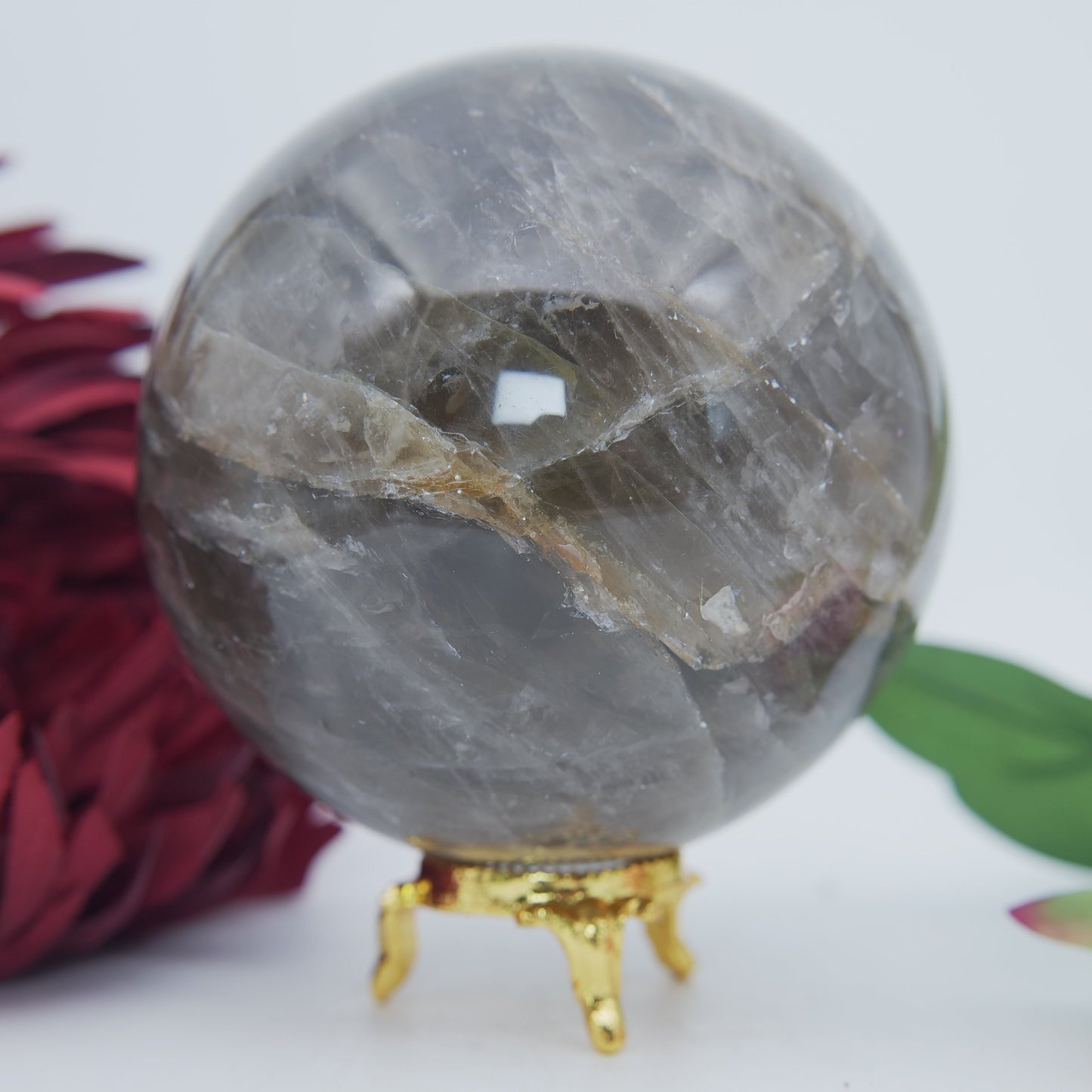 Polished Smokey Quartz Sphere 1184G featuring natural patterning and unique variations - Positive Faith Hope Love