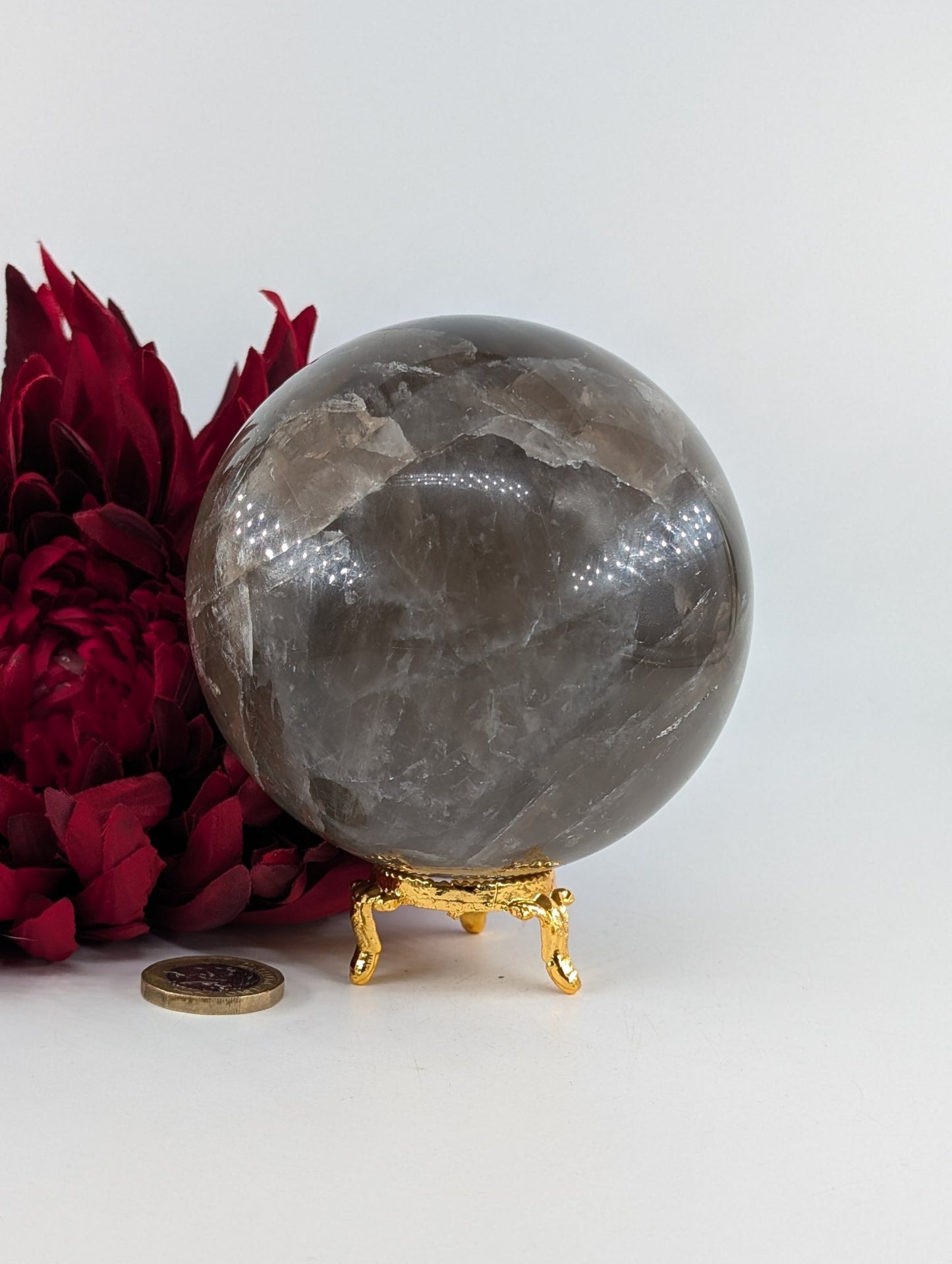 Smokey Quartz Sphere 1184g - Positive Faith Hope Love