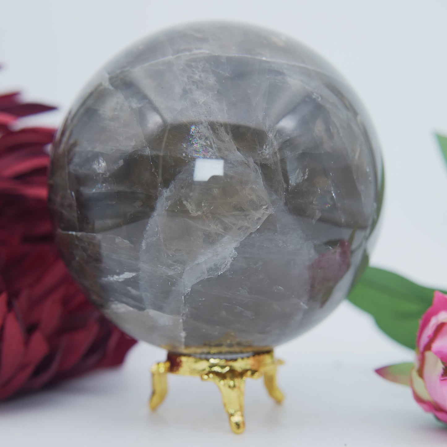 Polished Smokey Quartz Sphere 1184G featuring natural patterning and unique variations - Positive Faith Hope Love