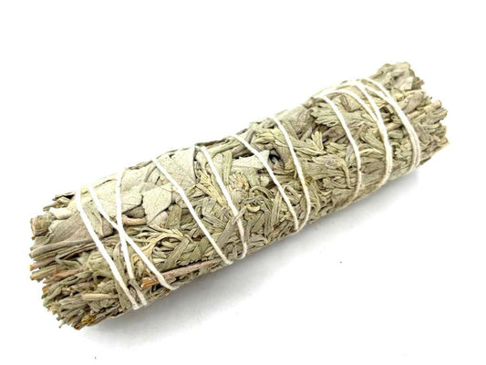 Polished Smudge Stick - White Sage & Blue Sage 10cm featuring natural patterning and unique variations - Positive Faith Hope Love
