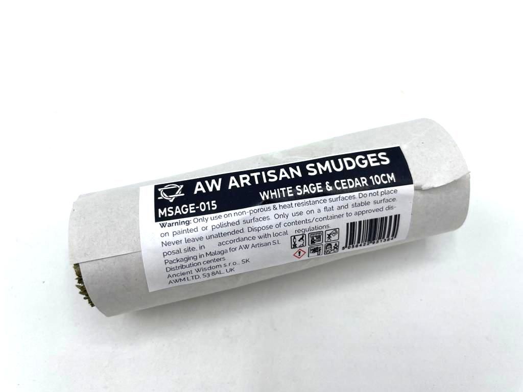 Polished Smudge Stick - White Sage & Cedar 10cm featuring natural patterning and unique variations - Positive Faith Hope Love