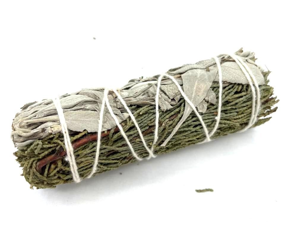 Polished Smudge Stick - White Sage & Juniper 10cm featuring natural patterning and unique variations - Positive Faith Hope Love