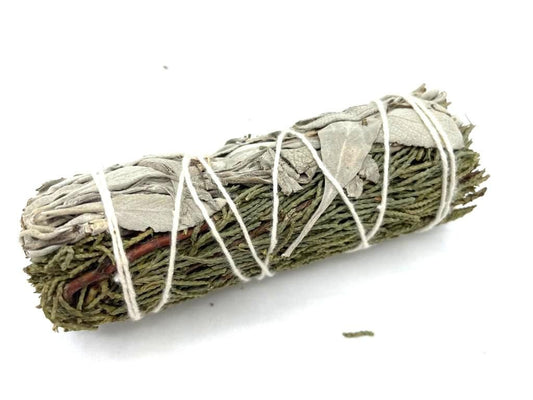 Polished Smudge Stick - White Sage & Juniper 10cm featuring natural patterning and unique variations - Positive Faith Hope Love