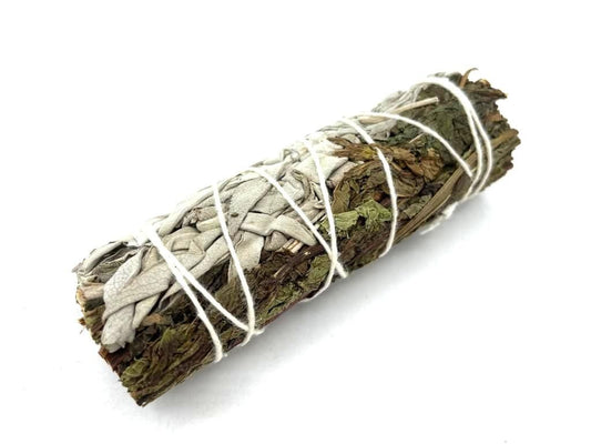 Polished Smudge Stick - White Sage & Peppermint 10cm featuring natural patterning and unique variations - Positive Faith Hope Love