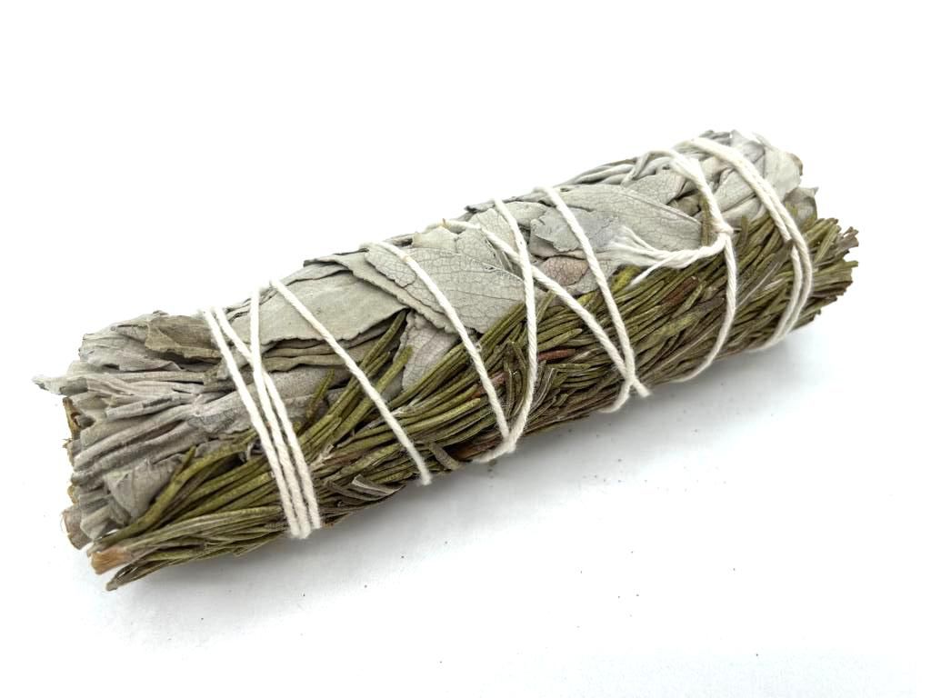 Polished Smudge Stick - White Sage & Rosemary 10cm featuring natural patterning and unique variations - Positive Faith Hope Love