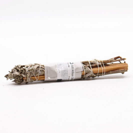 Polished Smudge Stick White Sage With Mexican Palo featuring natural patterning and unique variations - Positive Faith Hope Love