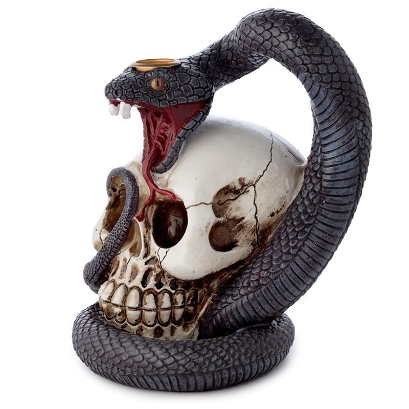 Polished Snake and Skull Backflow Incense Burner featuring natural patterning and unique variations - Positive Faith Hope Love