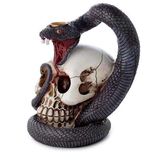 Polished Snake and Skull Backflow Incense Burner featuring natural patterning and unique variations - Positive Faith Hope Love