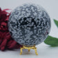 Polished Snowflake Obsidian Sphere 1192G featuring black base with grey snowflake patterns - Positive Faith Hope Love