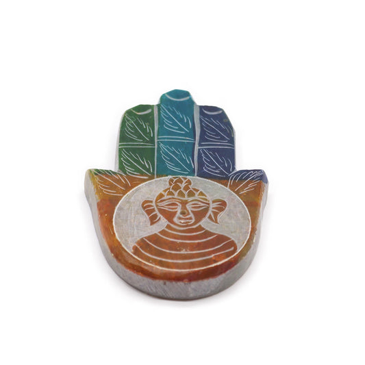 Polished Soapstone Hamsa Incense Holder - Buddah featuring natural patterning and unique variations - Positive Faith Hope Love