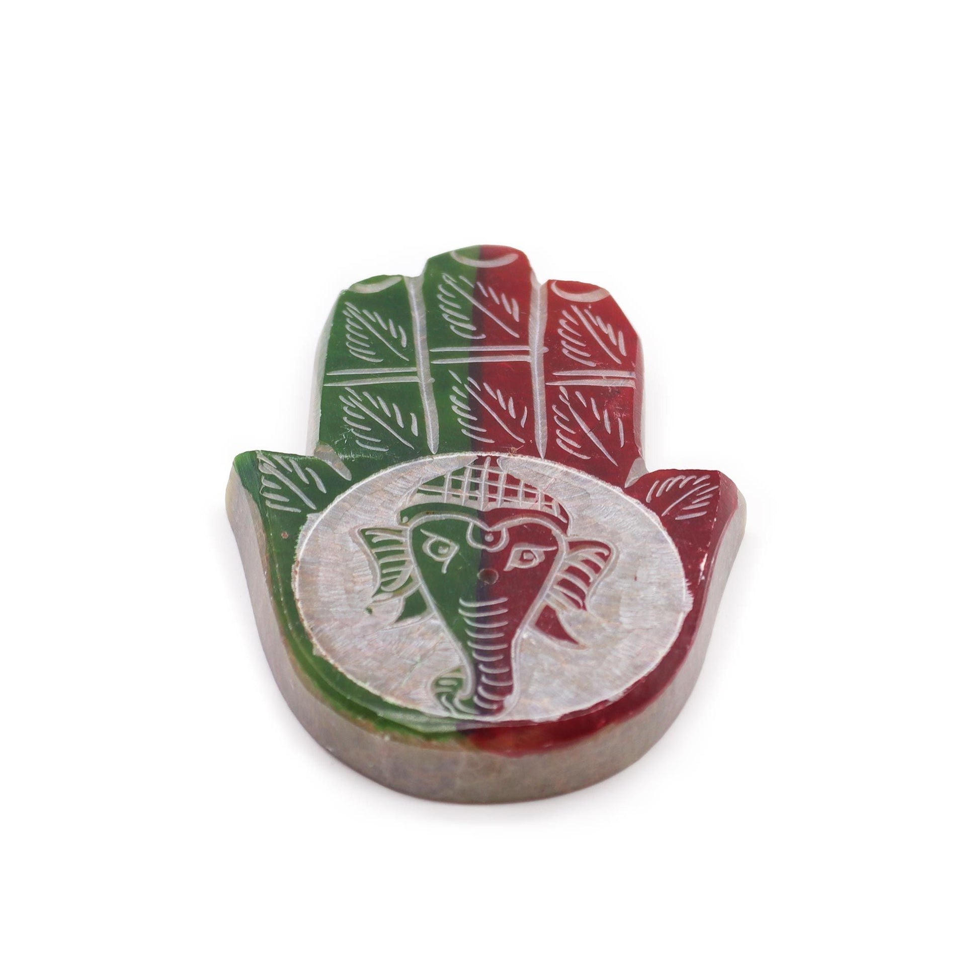 Polished Soapstone Hamsa Incense Holder - Ganesha featuring natural patterning and unique variations - Positive Faith Hope Love