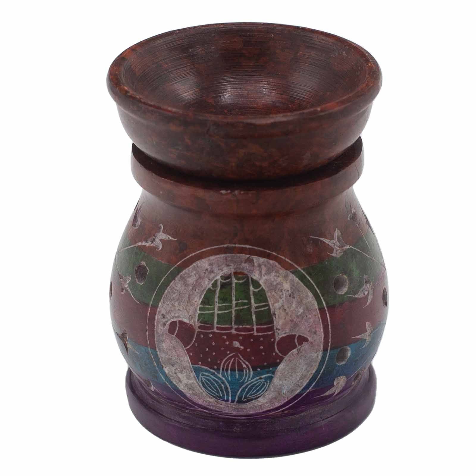 Polished Soapstone Oil Burner 10cm - Hamsa - Five Colours featuring natural patterning and unique variations - Positive Faith Hope Love