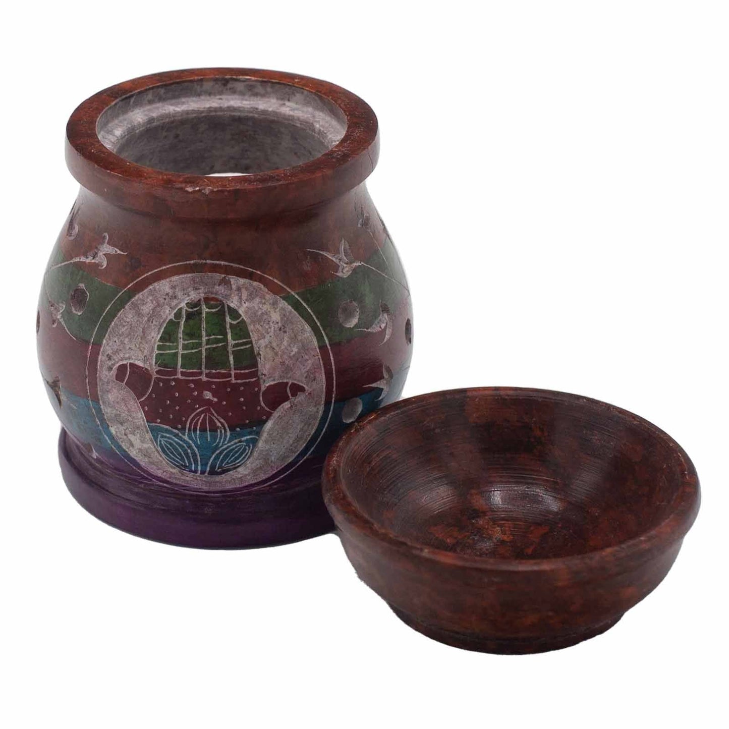 Polished Soapstone Oil Burner 10Cm Hamsa Five Colours 1 featuring natural patterning and unique variations - Positive Faith Hope Love