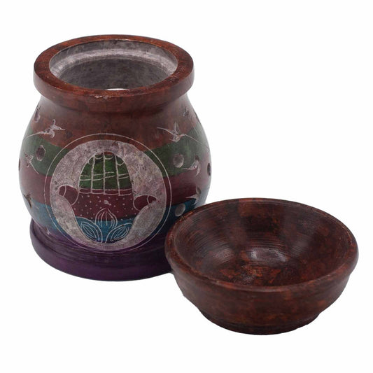 Polished Soapstone Oil Burner 10Cm Hamsa Five Colours 1 featuring natural patterning and unique variations - Positive Faith Hope Love