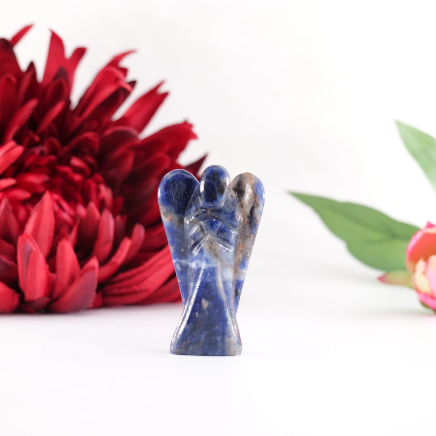 Polished Sodalite Angel 55mm featuring navy-blue tone with white veining - Positive Faith Hope Love