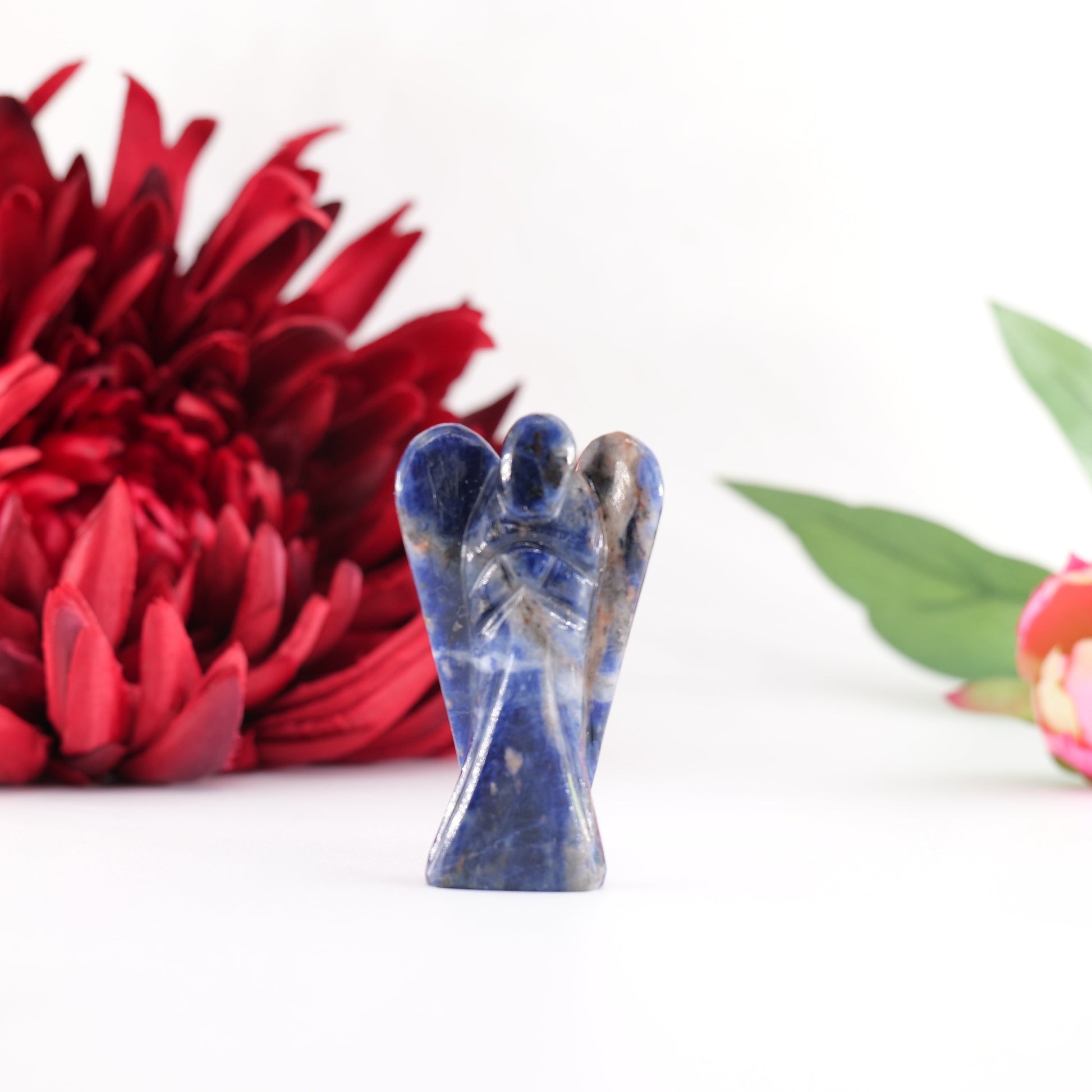 Polished Sodalite Angel 55mm featuring navy-blue tone with white veining - Positive Faith Hope Love