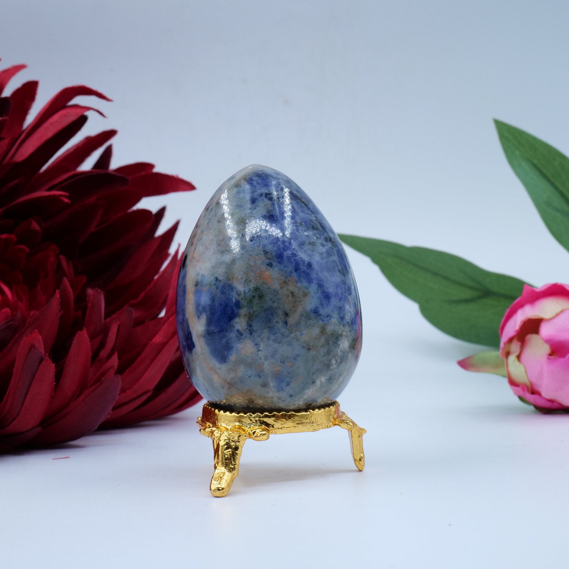 Polished Sodalite Egg 141G 60X40Mm featuring navy-blue tone with white veining - Positive Faith Hope Love