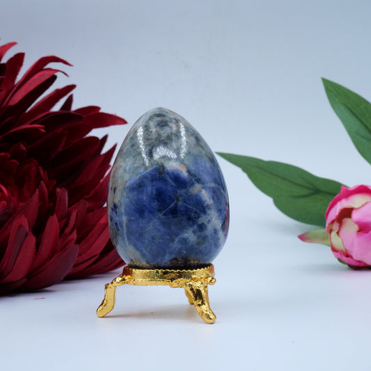 Polished Sodalite Egg 141G 60X40Mm featuring navy-blue tone with white veining - Positive Faith Hope Love