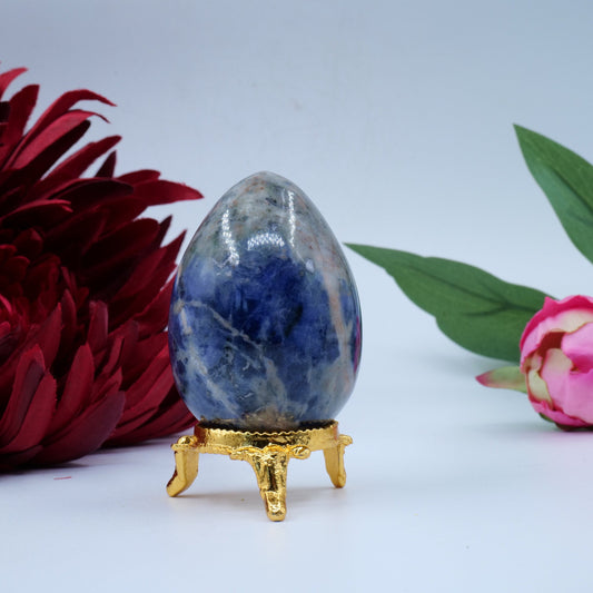 Polished Sodalite Egg 141g 60x40mm featuring navy-blue tone with white veining - Positive Faith Hope Love