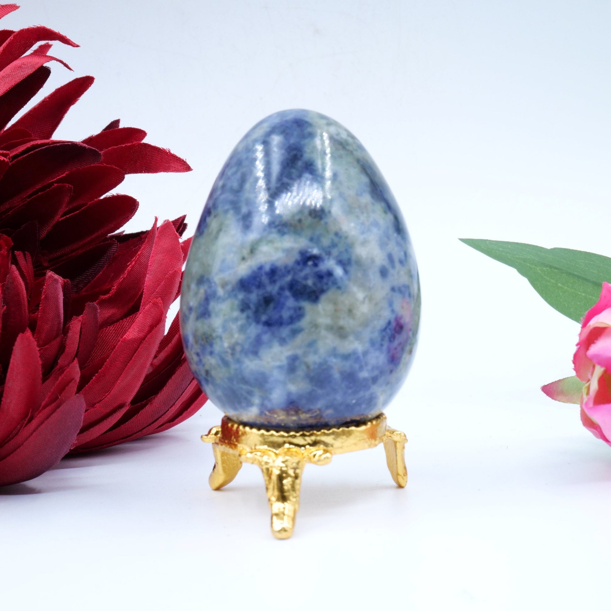 Polished Sodalite Egg 162G 60X46Mm featuring navy-blue tone with white veining - Positive Faith Hope Love
