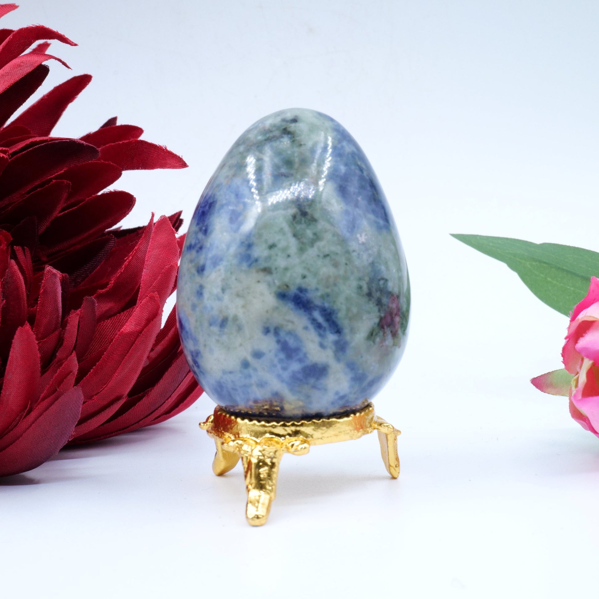 Polished Sodalite Egg 162G 60X46Mm featuring navy-blue tone with white veining - Positive Faith Hope Love