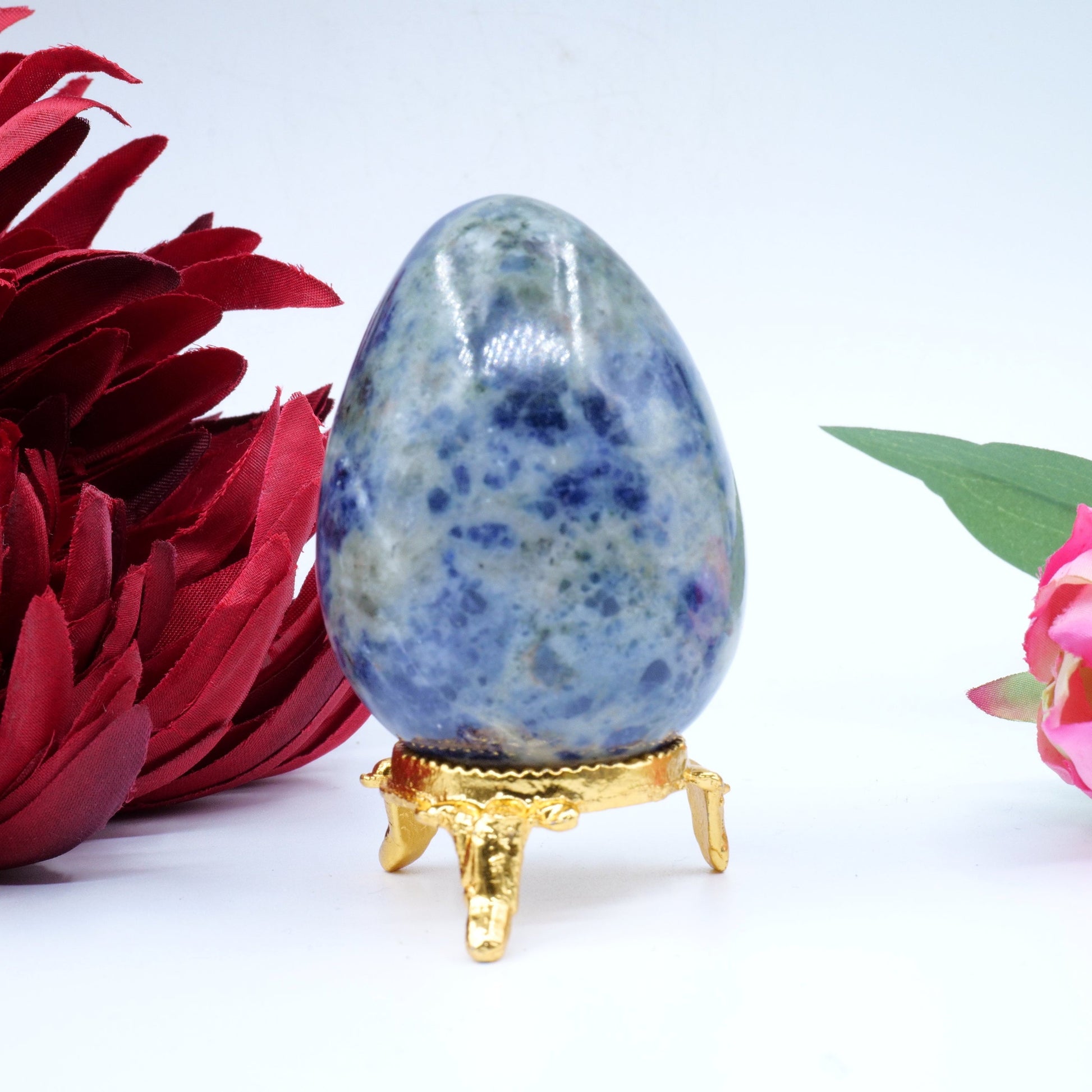 Polished Sodalite Egg 162G 60X46Mm featuring navy-blue tone with white veining - Positive Faith Hope Love