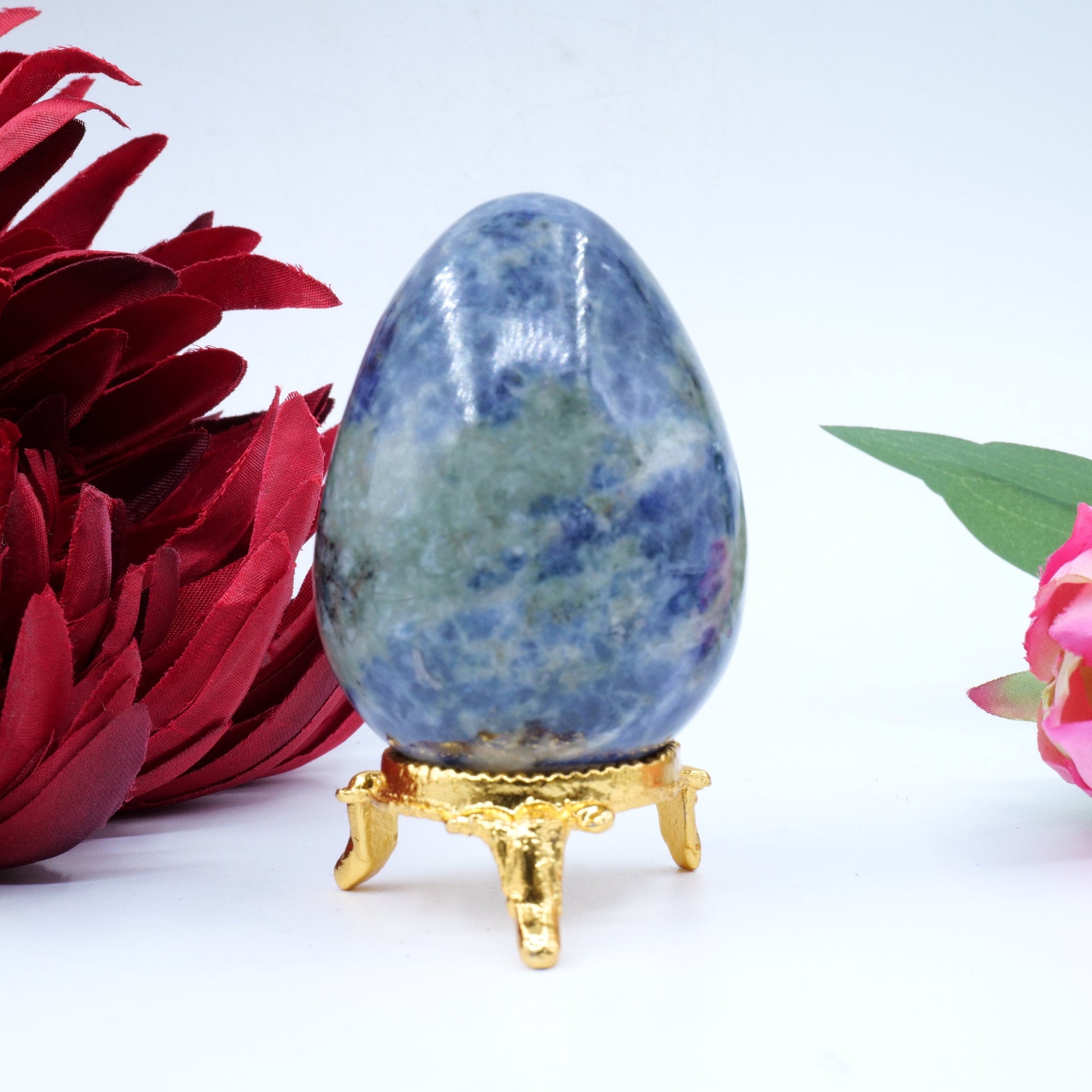 Polished Sodalite Egg 162g 60x46mm featuring navy-blue tone with white veining - Positive Faith Hope Love