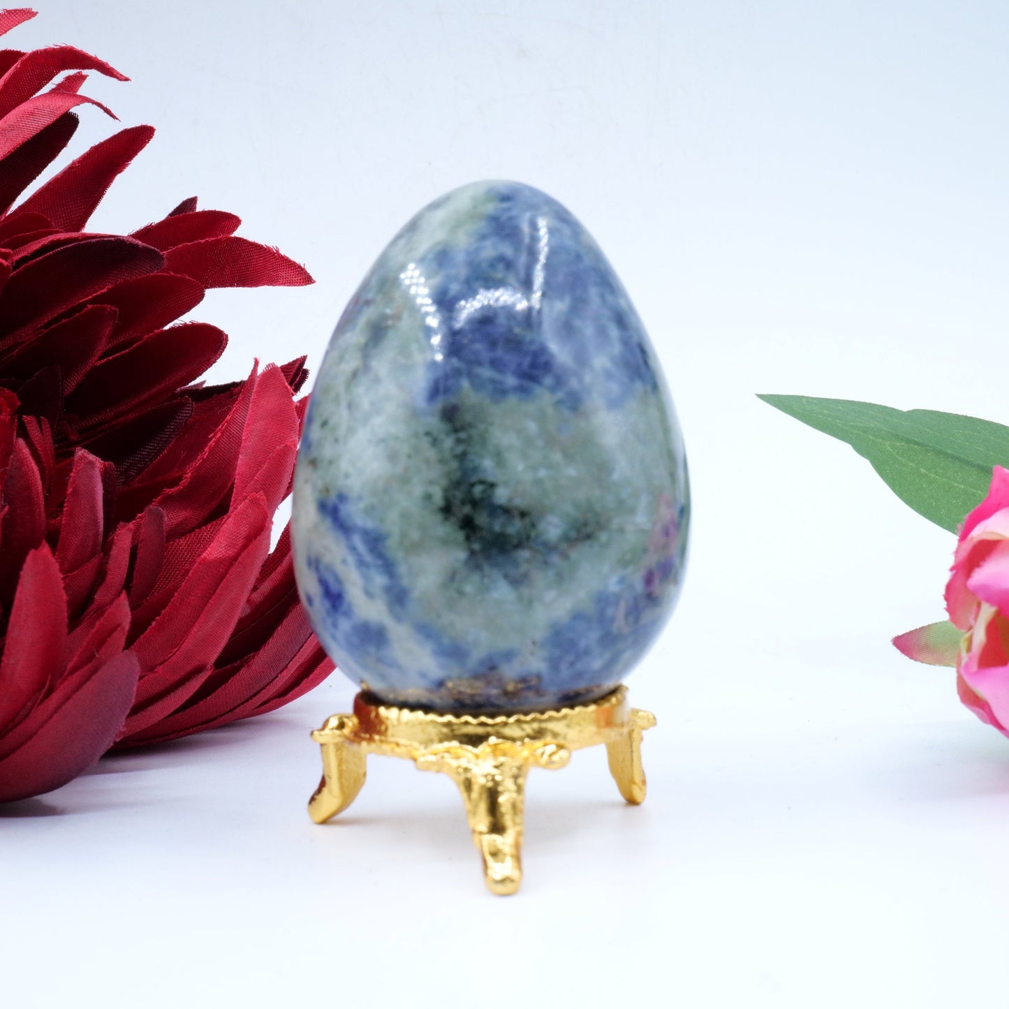 Polished Sodalite Egg 162G 60X46Mm featuring navy-blue tone with white veining - Positive Faith Hope Love