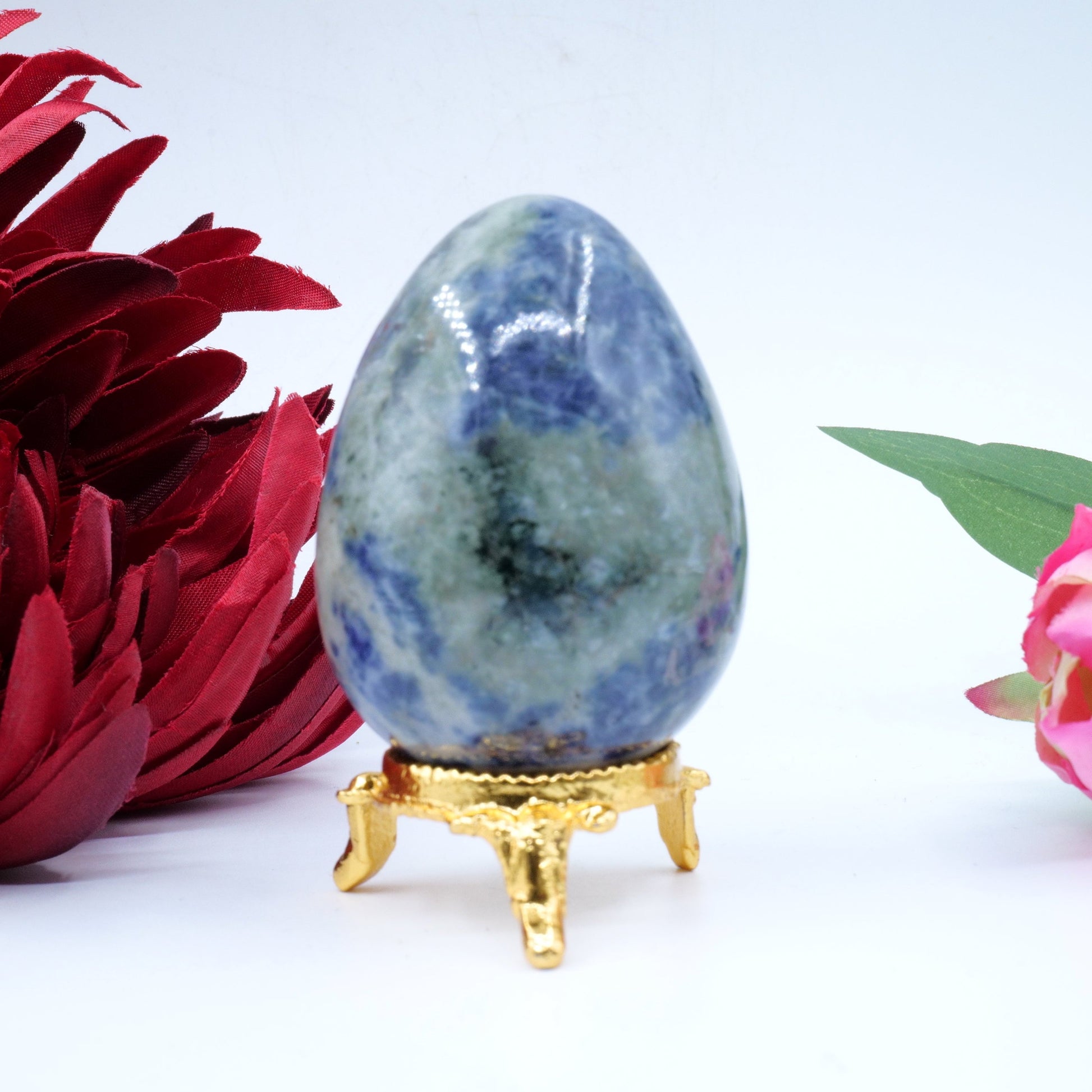 Polished Sodalite Egg 162G 60X46Mm featuring navy-blue tone with white veining - Positive Faith Hope Love