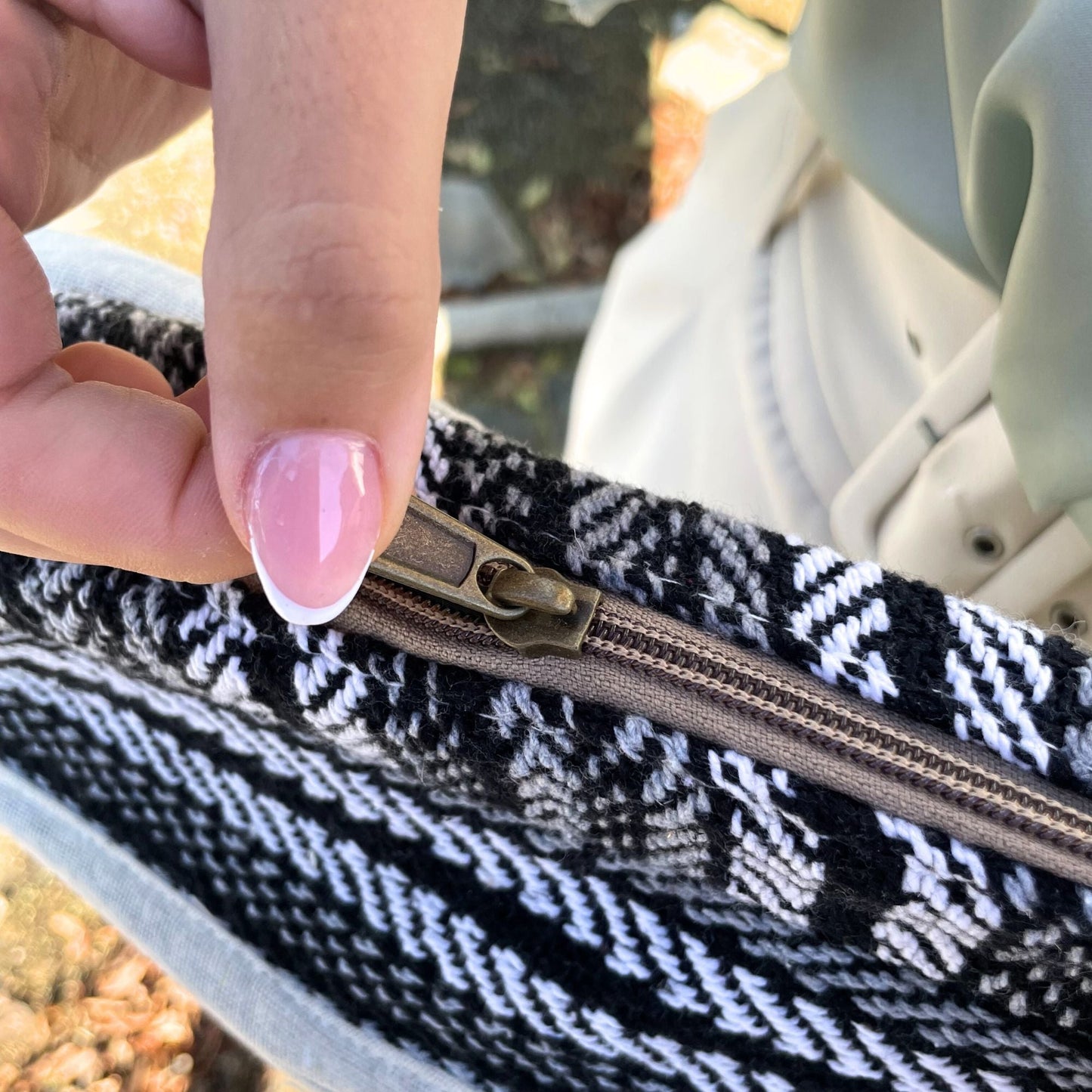 Polished Soft Banjar Laptop Bag Grey Strips featuring natural patterning and unique variations - Positive Faith Hope Love