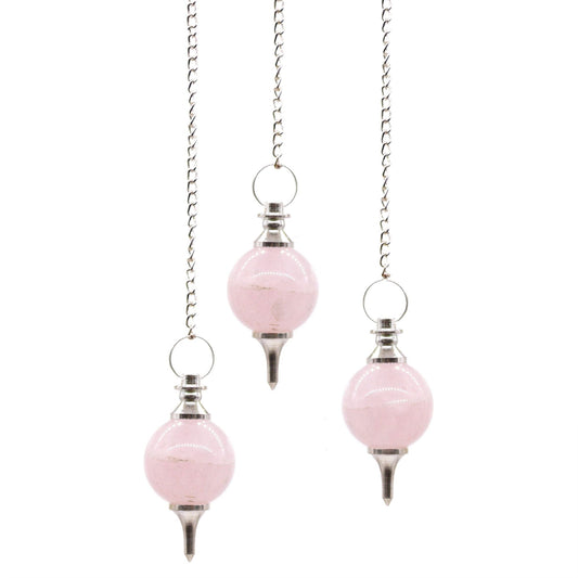 Polished Sphere Pendulums - Rose Quartz featuring soft pink tone and gentle translucence - Positive Faith Hope Love