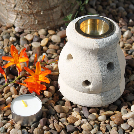 Polished Stone Oil Burner Combo Shaped featuring natural patterning and unique variations - Positive Faith Hope Love