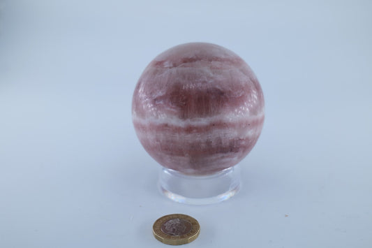 Strawberry Calcite Sphere 526 grams - Positive Faith Hope Love