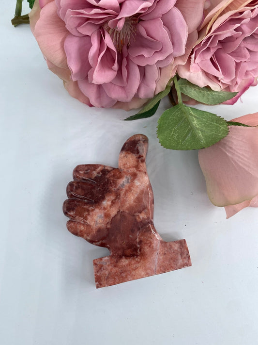 Strawberry Calcite Thumbs Up - Positive Faith Hope Love