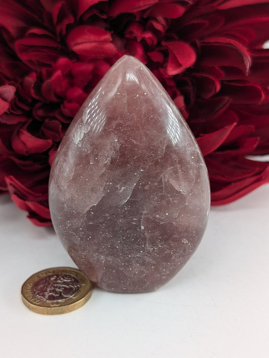 Natural Strawberry Quartz Crystal Flame 80Mm featuring natural patterning and unique variations - Positive Faith Hope Love