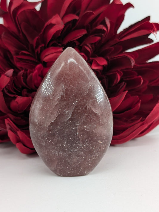 Strawberry Quartz Crystal Flame 80mm - Positive Faith Hope Love