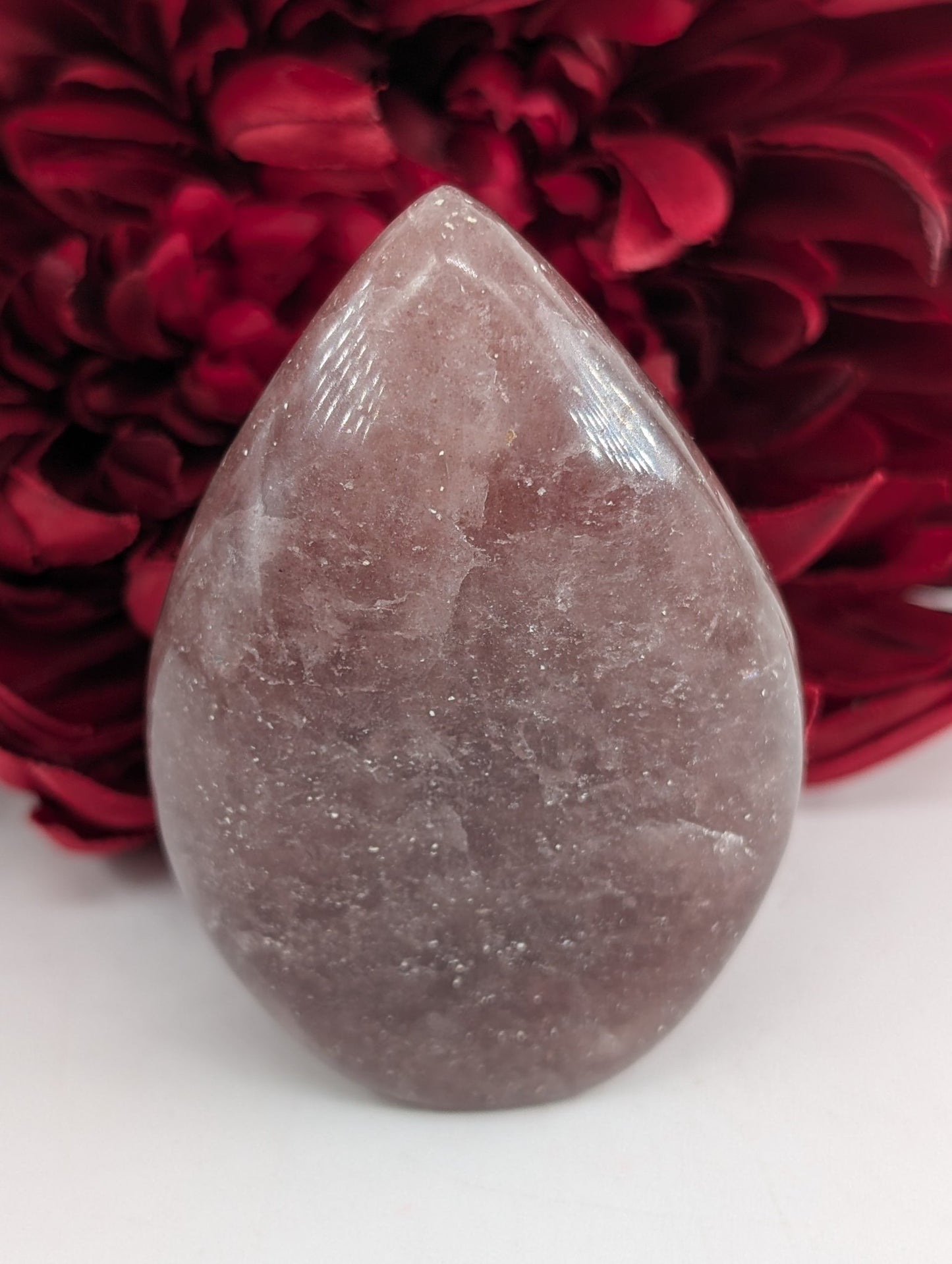 Strawberry Quartz Crystal Flame 80mm - Positive Faith Hope Love