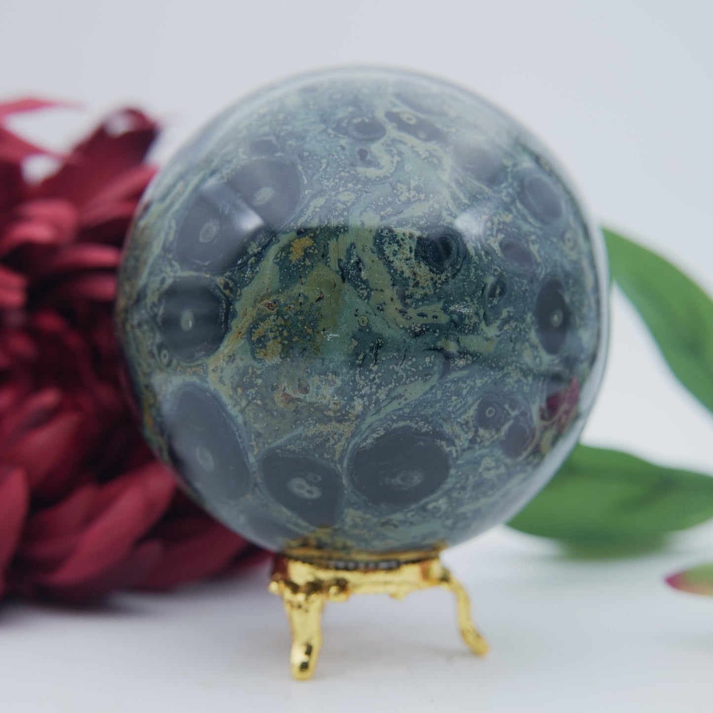 Stromatolite / Kambaba Jasper Sphere — 1110g (94mm) - Positive Faith Hope Love