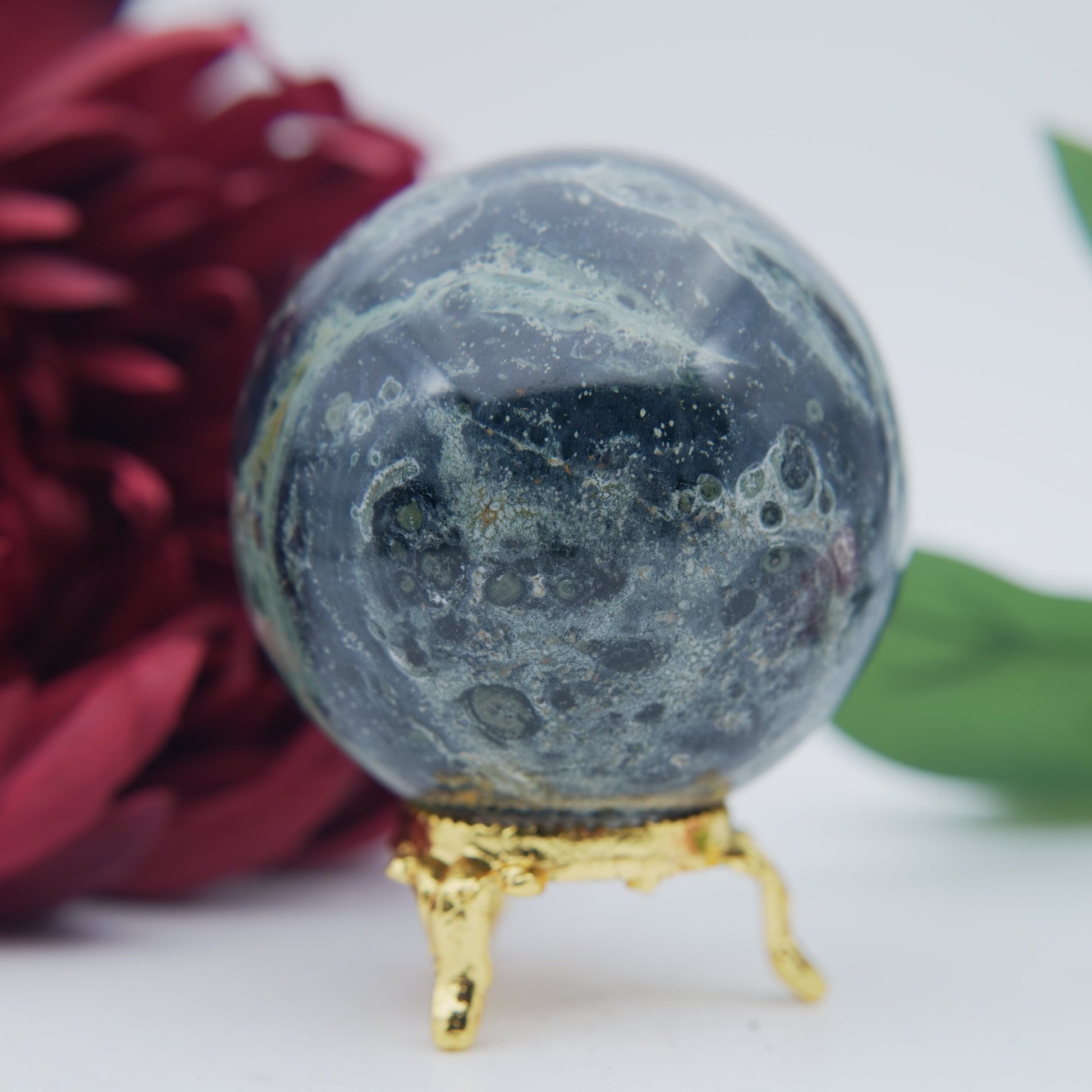 Stromatolite / Kambaba Jasper Sphere — 366g (65mm) - Positive Faith Hope Love