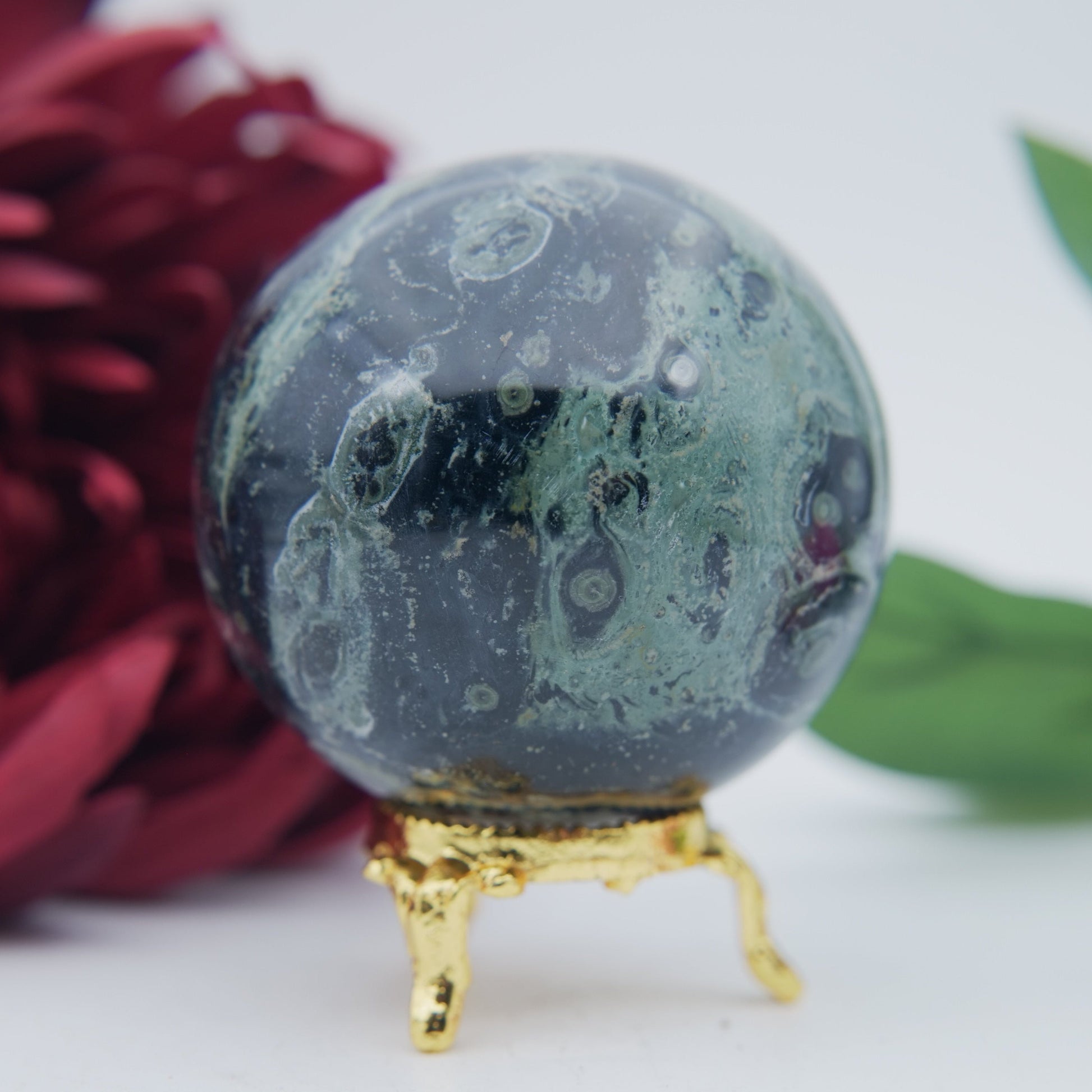 Stromatolite / Kambaba Jasper Sphere — 366g (65mm) - Positive Faith Hope Love