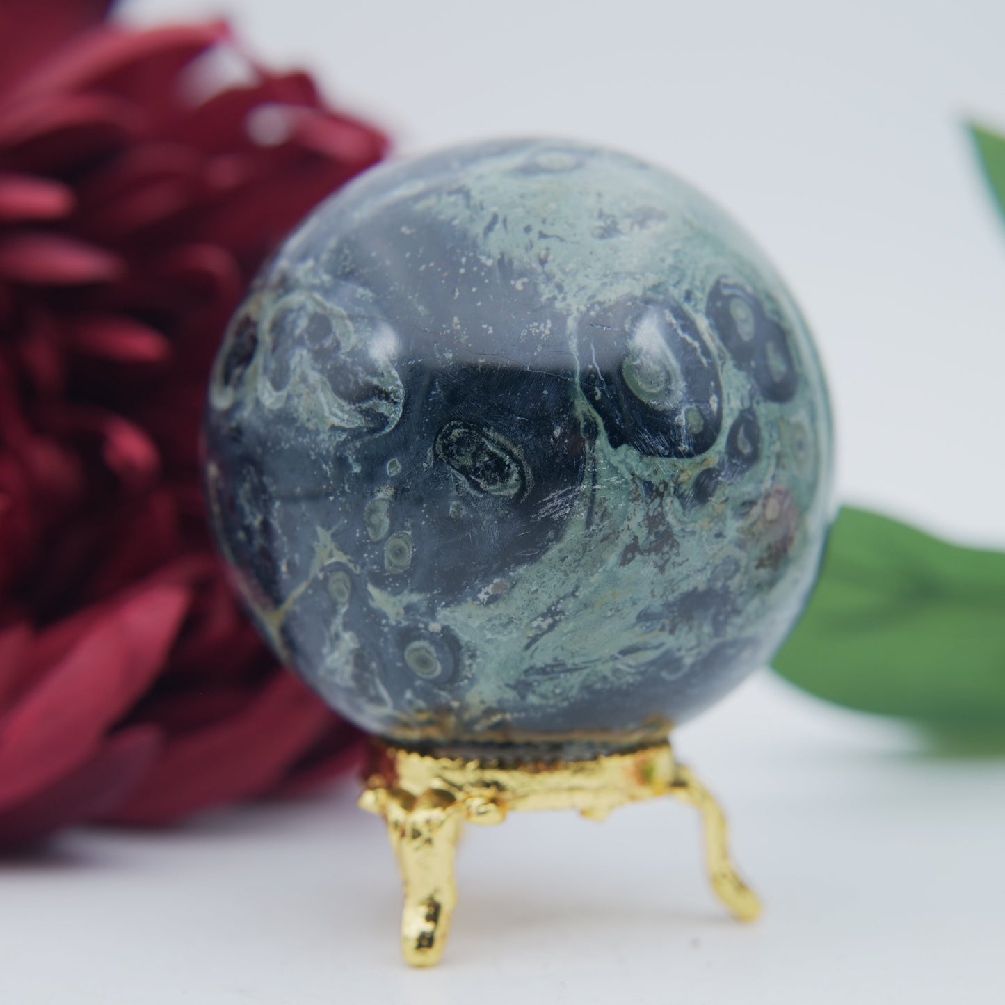 Stromatolite / Kambaba Jasper Sphere — 366g (65mm) - Positive Faith Hope Love