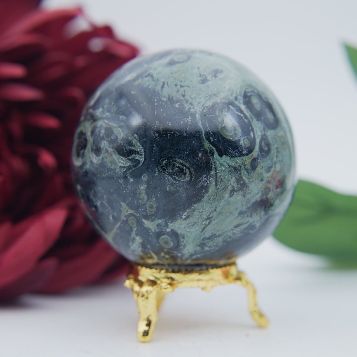 Stromatolite / Kambaba Jasper Sphere — 366g (65mm) - Positive Faith Hope Love