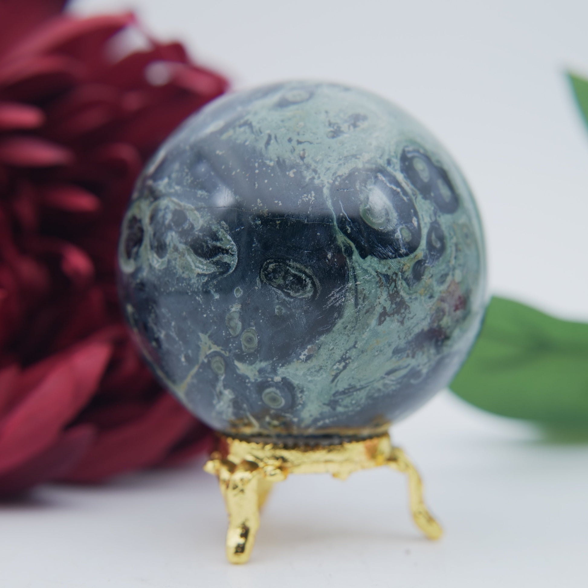 Stromatolite / Kambaba Jasper Sphere — 366g (65mm) - Positive Faith Hope Love