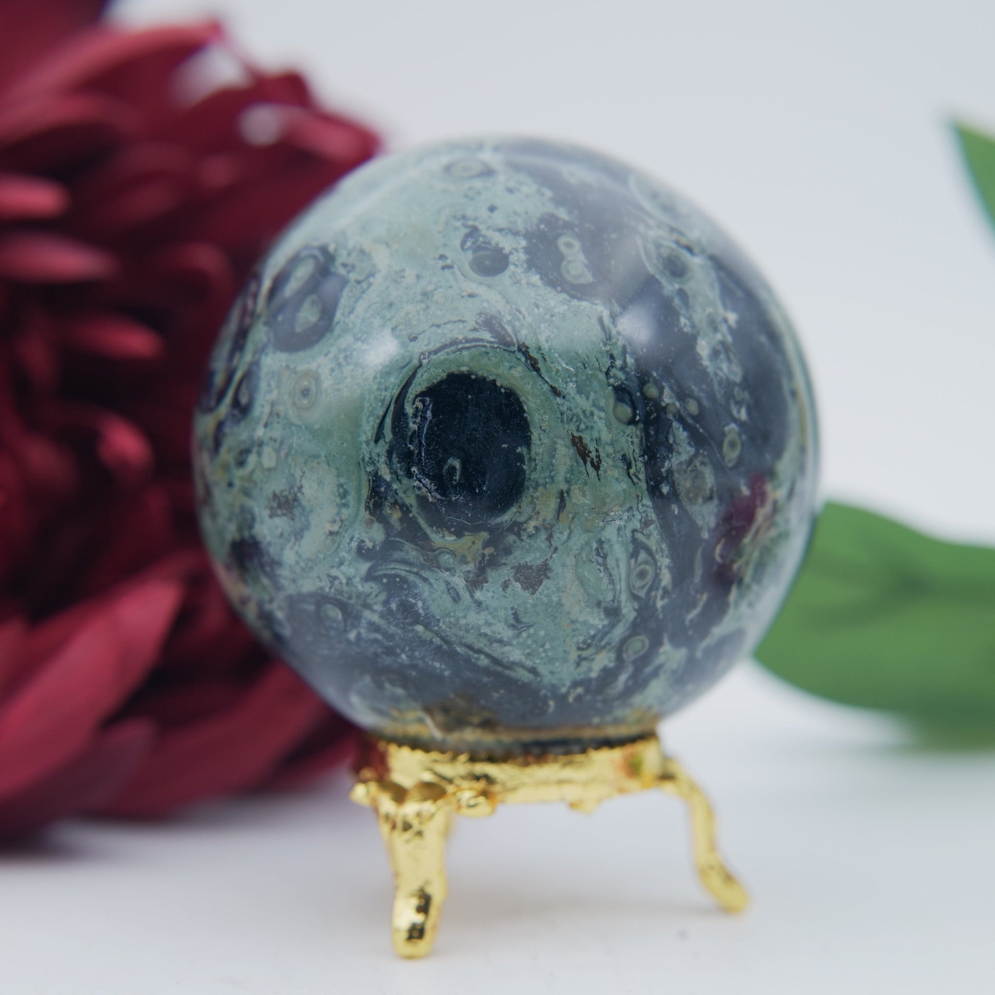 Stromatolite / Kambaba Jasper Sphere — 366g (65mm) - Positive Faith Hope Love