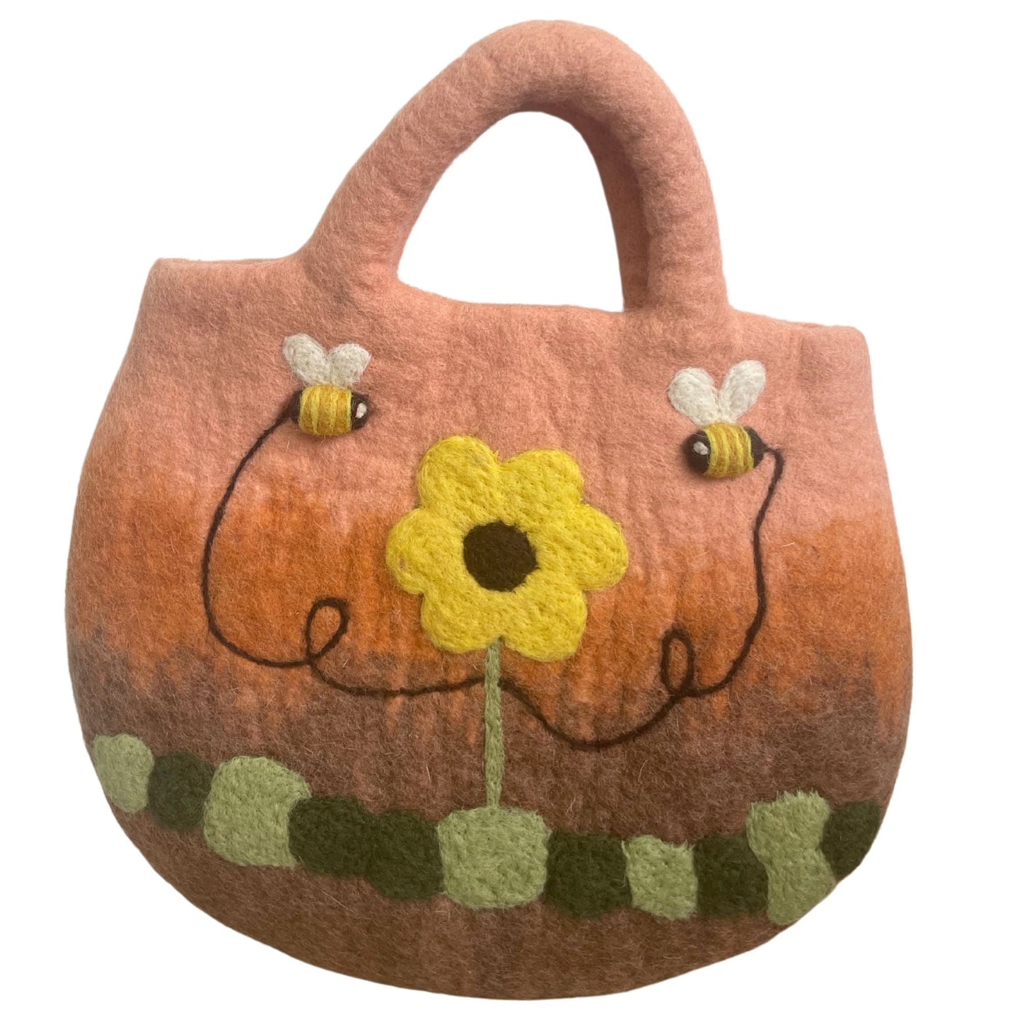 Polished Sun Flower Bees Felted Bag 1 featuring natural patterning and unique variations - Positive Faith Hope Love